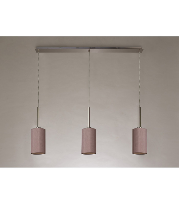 Baymont Satin Nickel 3 Light E27 Linear Pendant With 12cm Dual Faux Silk Shade Taupe/Halo Gold-11