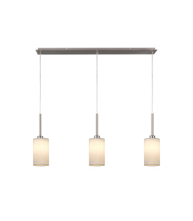 Baymont Satin Nickel 3 Light E27 Linear Pendant With 12cm Faux Silk Shade White-1