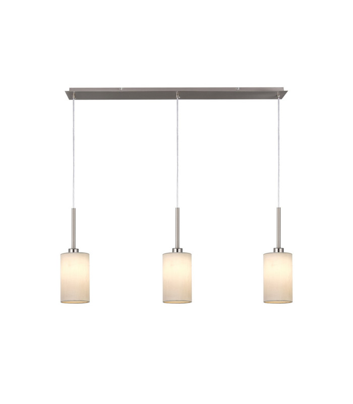 Baymont Satin Nickel 3 Light E27 Linear Pendant With 12cm Faux Silk Shade White-1