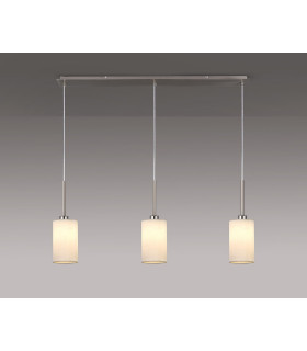Baymont Satin Nickel 3 Light E27 Linear Pendant With 12cm Faux Silk Shade White-2