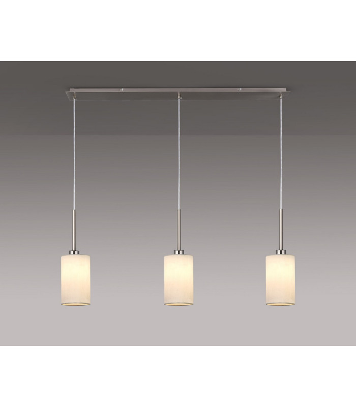 Baymont Satin Nickel 3 Light E27 Linear Pendant With 12cm Faux Silk Shade White-2