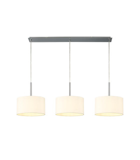 Baymont Polished Chrome 3 Light E27 Linear Pendant With 30cm x 17cm Faux Silk Shade Ivory Pearl/White Laminate-1
