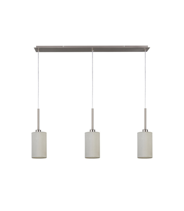 Baymont Satin Nickel 3 Light E27 Linear Pendant With 12cm Faux Silk Shade White-4
