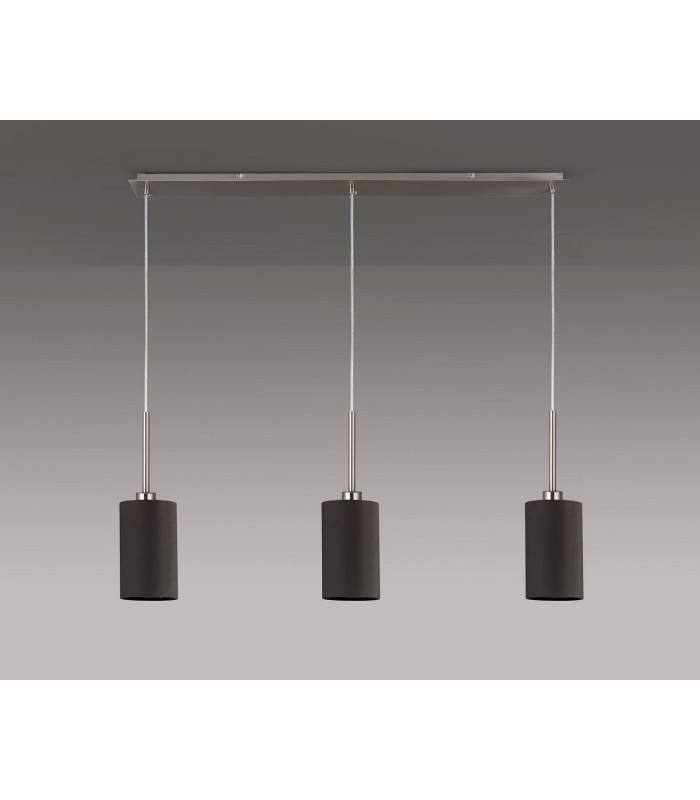 Baymont Satin Nickel 3 Light E27 Linear Pendant With 12cm Faux Silk Shade Grey-13