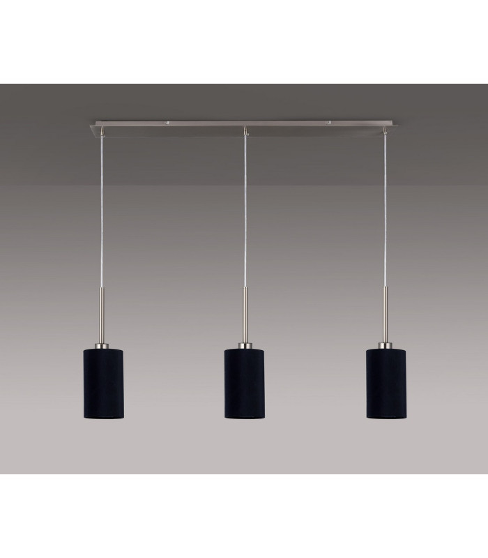 Baymont Satin Nickel 3 Light E27 Linear Pendant With 12cm Faux Silk Shade Black-13
