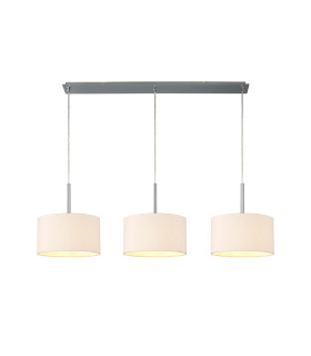 Baymont Polished Chrome 3 Light E27 Linear Pendant With 30cm x 17cm Dual Faux Silk Shade Nude Beige/Moonlight-1