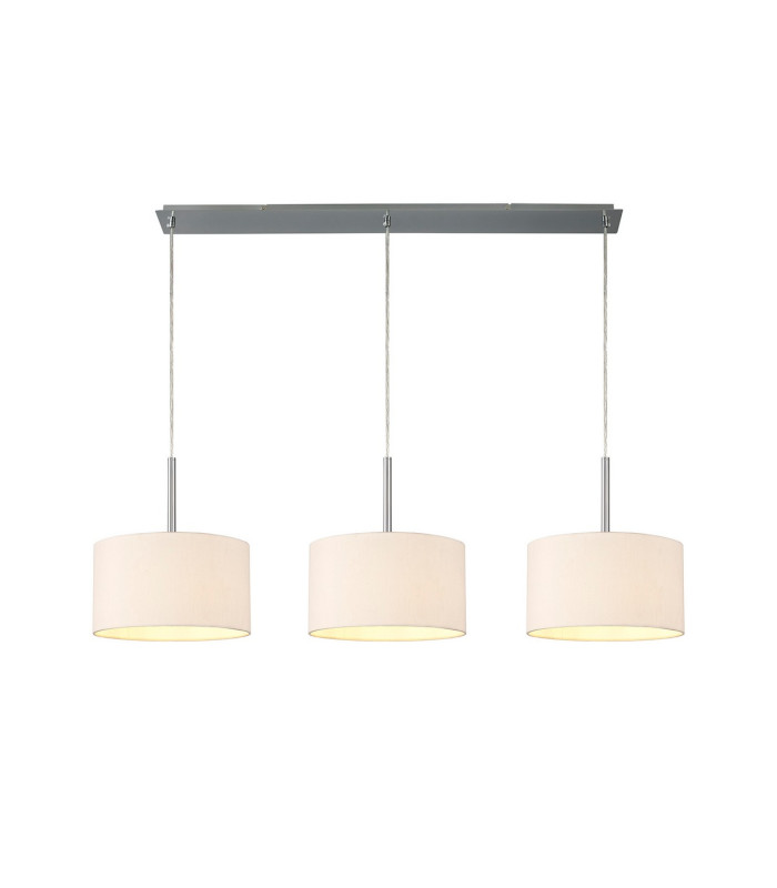 Baymont Polished Chrome 3 Light E27 Linear Pendant With 30cm x 17cm Dual Faux Silk Shade Nude Beige/Moonlight-1