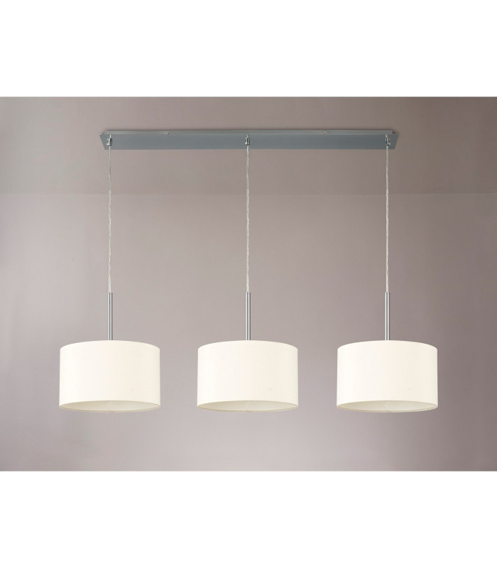 Baymont Polished Chrome 3 Light E27 Linear Pendant With 30cm x 17cm Faux Silk Shade Ivory Pearl/White Laminate-11
