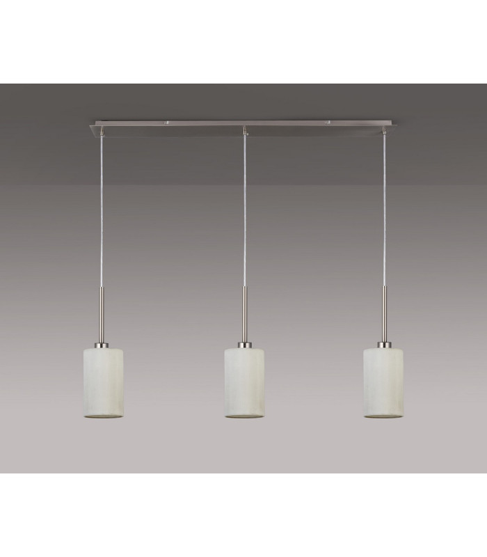 Baymont Satin Nickel 3 Light E27 Linear Pendant With 12cm Faux Silk Shade White-13