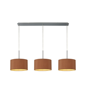 Baymont Polished Chrome 3 Light E27 Linear Pendant With 30cm x 17cm Dual Faux Silk Shade Raw Cocoa/Grecian Bronze-1