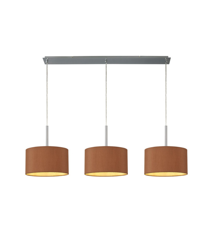 Baymont Polished Chrome 3 Light E27 Linear Pendant With 30cm x 17cm Dual Faux Silk Shade Raw Cocoa/Grecian Bronze-1