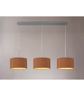 Baymont Polished Chrome 3 Light E27 Linear Pendant With 30cm x 17cm Dual Faux Silk Shade Raw Cocoa/Grecian Bronze-2