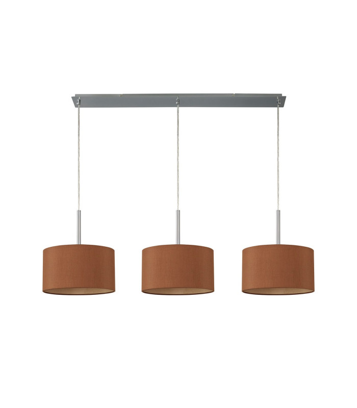 Baymont Polished Chrome 3 Light E27 Linear Pendant With 30cm x 17cm Dual Faux Silk Shade Raw Cocoa/Grecian Bronze-4