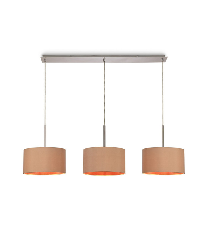Baymont Polished Chrome 3 Light E27 Linear Pendant With 30cm x 17cm Dual Faux Silk Shade Antique Gold/Ruby-1