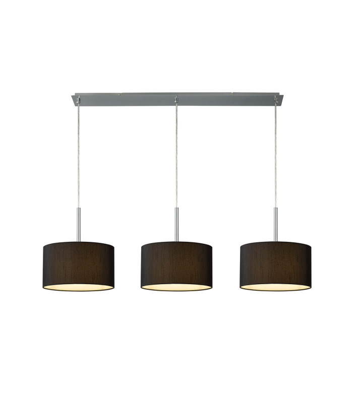 Baymont Polished Chrome 3 Light E27 Linear Pendant With 30cm x 17cm Faux Silk Shade Black/White Laminate-1