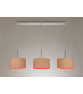 Baymont Polished Chrome 3 Light E27 Linear Pendant With 30cm x 17cm Dual Faux Silk Shade Antique Gold/Ruby-2