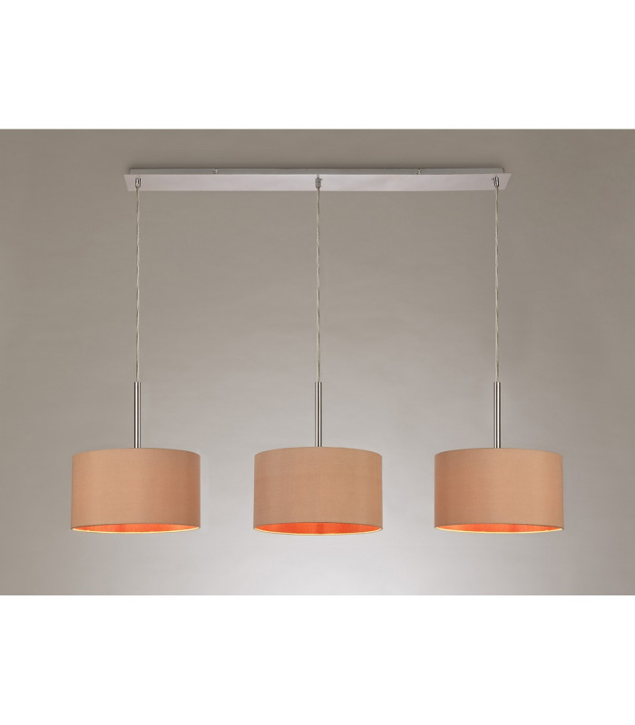 Baymont Polished Chrome 3 Light E27 Linear Pendant With 30cm x 17cm Dual Faux Silk Shade Antique Gold/Ruby-2