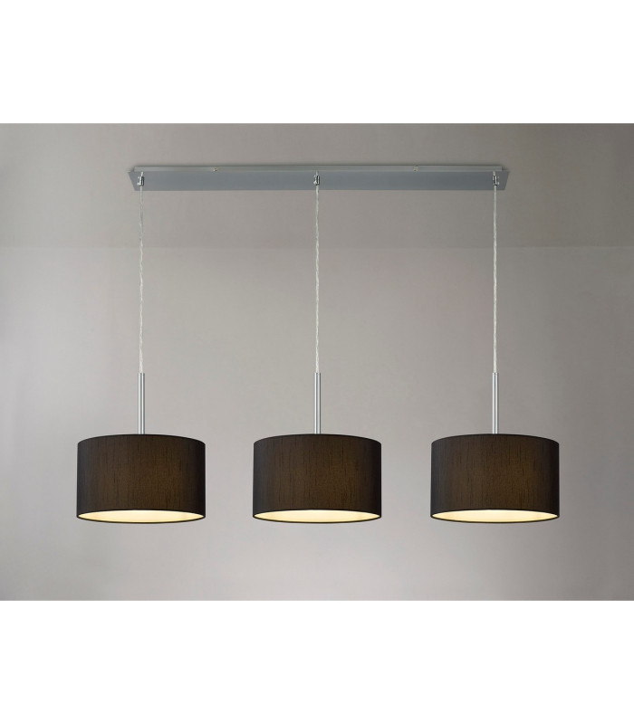 Baymont Polished Chrome 3 Light E27 Linear Pendant With 30cm x 17cm Faux Silk Shade Black/White Laminate-2