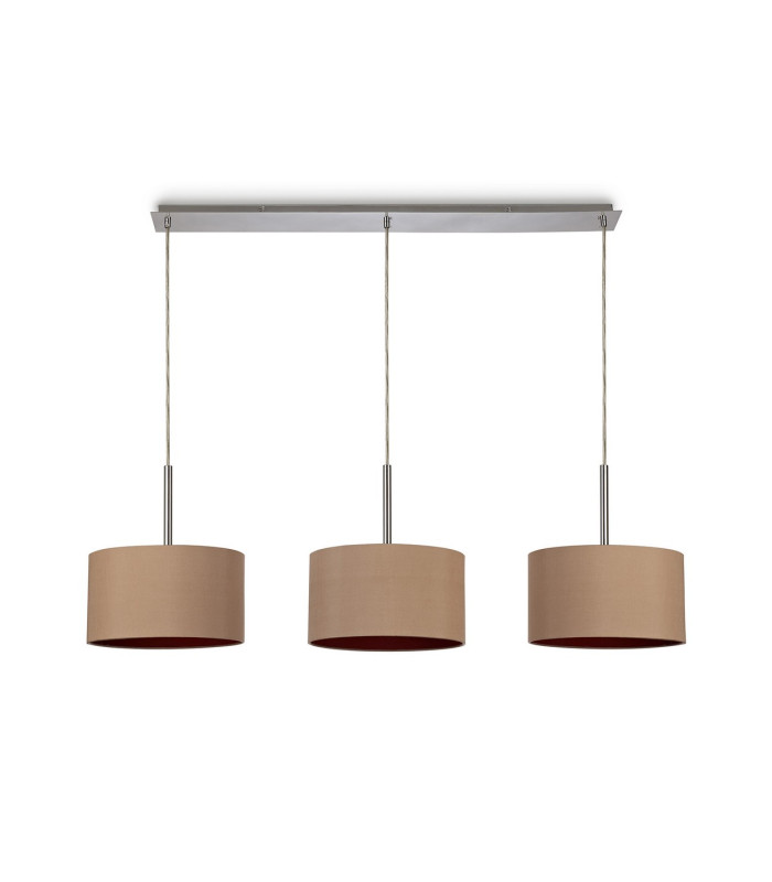Baymont Polished Chrome 3 Light E27 Linear Pendant With 30cm x 17cm Dual Faux Silk Shade Antique Gold/Ruby-4