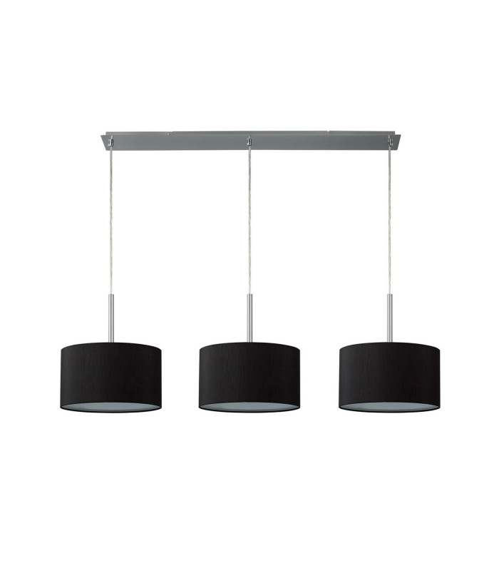 Baymont Polished Chrome 3 Light E27 Linear Pendant With 30cm x 17cm Faux Silk Shade Black/White Laminate-4