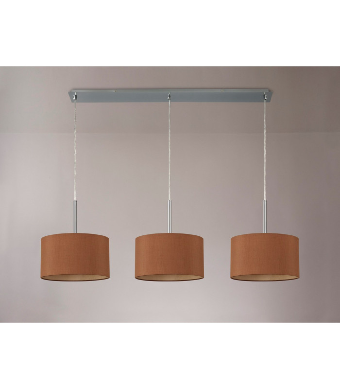 Baymont Polished Chrome 3 Light E27 Linear Pendant With 30cm x 17cm Dual Faux Silk Shade Raw Cocoa/Grecian Bronze-11