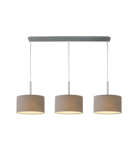 Baymont Polished Chrome 3 Light E27 Linear Pendant With 30cm x 17cm Faux Silk Shade Grey/White Laminate-1
