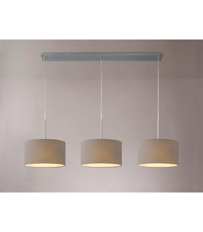 Baymont Polished Chrome 3 Light E27 Linear Pendant With 30cm x 17cm Faux Silk Shade Grey/White Laminate-2
