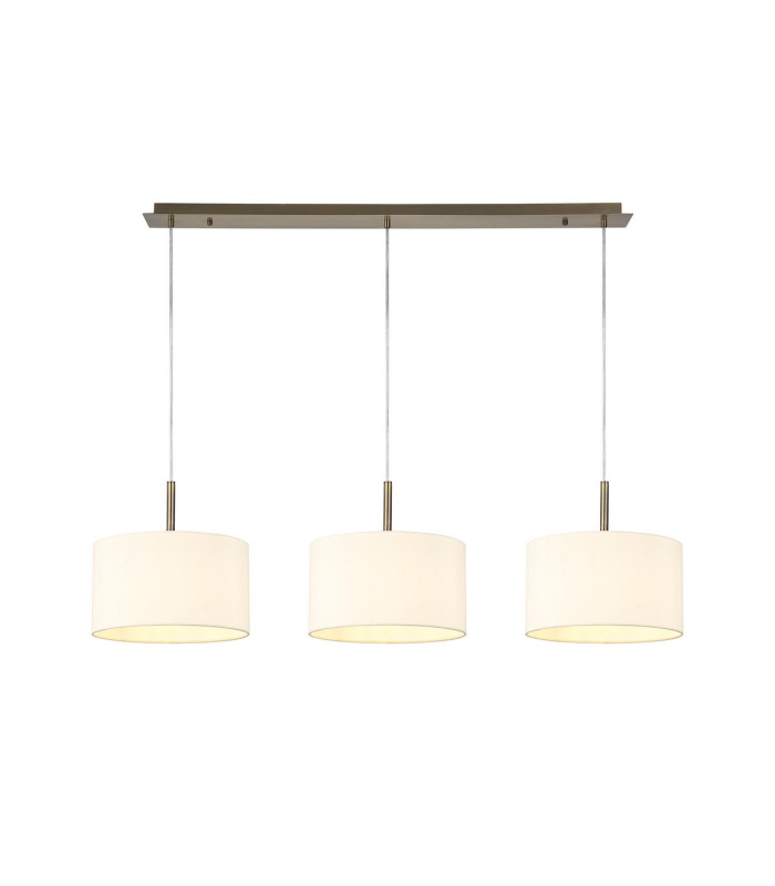 Baymont Antique Brass 3 Light E27 Linear Pendant With 30cm x 17cm Faux Silk Shade Ivory Pearl/White Laminate-1