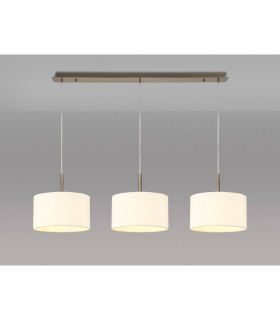 Baymont Antique Brass 3 Light E27 Linear Pendant With 30cm x 17cm Faux Silk Shade Ivory Pearl/White Laminate-2