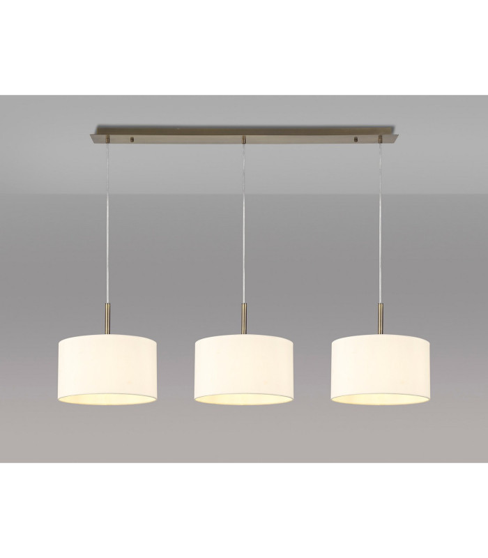 Baymont Antique Brass 3 Light E27 Linear Pendant With 30cm x 17cm Faux Silk Shade Ivory Pearl/White Laminate-2