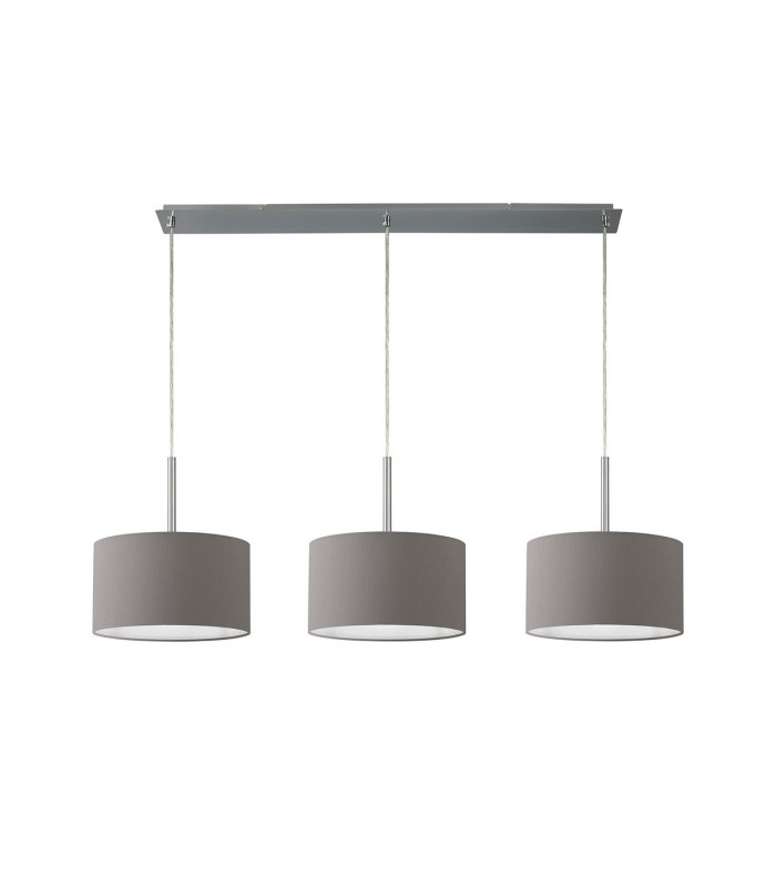 Baymont Polished Chrome 3 Light E27 Linear Pendant With 30cm x 17cm Faux Silk Shade Grey/White Laminate-4