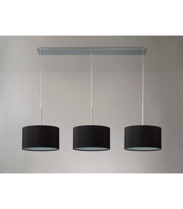 Baymont Polished Chrome 3 Light E27 Linear Pendant With 30cm x 17cm Faux Silk Shade Black/White Laminate-11