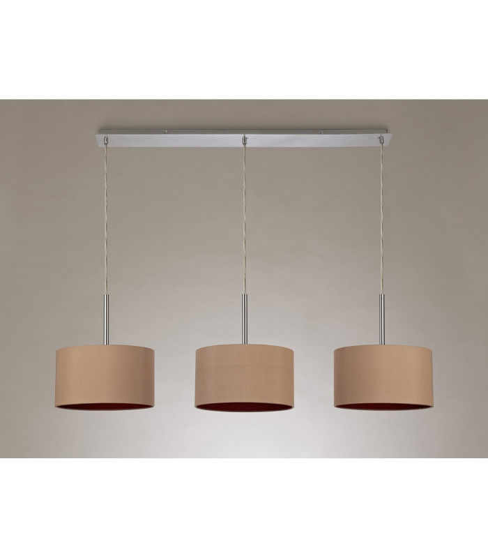 Baymont Polished Chrome 3 Light E27 Linear Pendant With 30cm x 17cm Dual Faux Silk Shade Antique Gold/Ruby-11