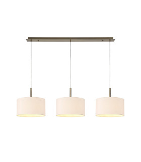 Baymont Antique Brass 3 Light E27 Linear Pendant With 30cm x 17cm Dual Faux Silk Shade Nude Beige/Moonlight-1