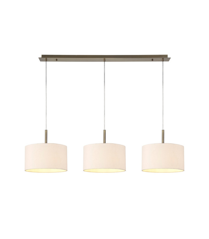 Baymont Antique Brass 3 Light E27 Linear Pendant With 30cm x 17cm Dual Faux Silk Shade Nude Beige/Moonlight-1