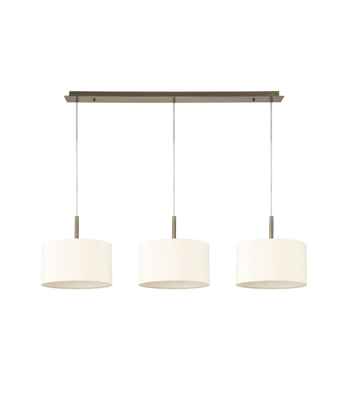 Baymont Antique Brass 3 Light E27 Linear Pendant With 30cm x 17cm Faux Silk Shade Ivory Pearl/White Laminate-4