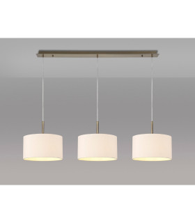 Baymont Antique Brass 3 Light E27 Linear Pendant With 30cm x 17cm Dual Faux Silk Shade Nude Beige/Moonlight-2