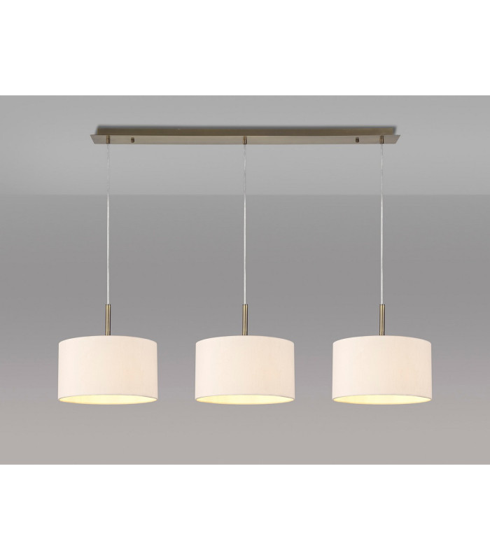 Baymont Antique Brass 3 Light E27 Linear Pendant With 30cm x 17cm Dual Faux Silk Shade Nude Beige/Moonlight-2