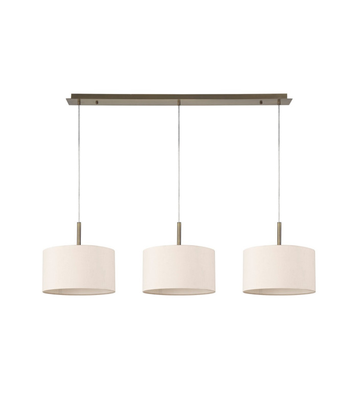 Baymont Antique Brass 3 Light E27 Linear Pendant With 30cm x 17cm Dual Faux Silk Shade Nude Beige/Moonlight-4