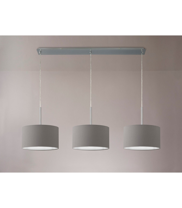 Baymont Polished Chrome 3 Light E27 Linear Pendant With 30cm x 17cm Faux Silk Shade Grey/White Laminate-11