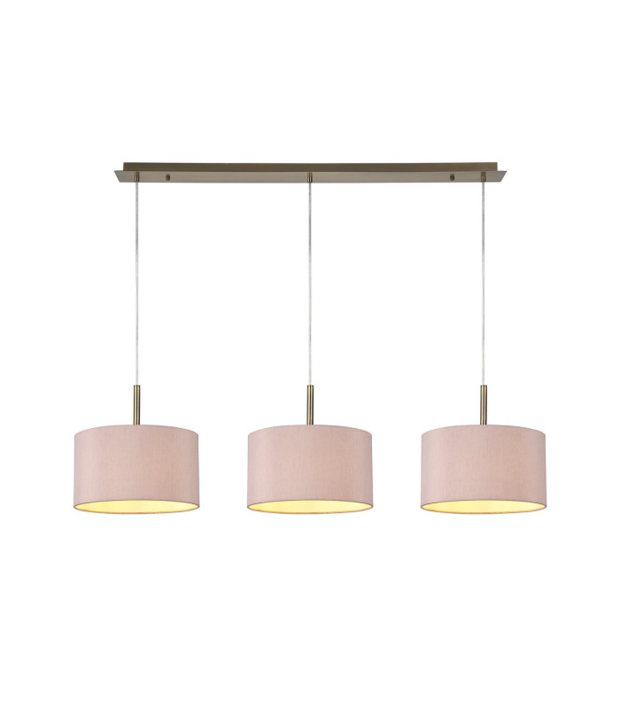 Baymont Antique Brass 3 Light E27 Linear Pendant With 30cm x 17cm Dual Faux Silk Shade Taupe/Halo Gold-1