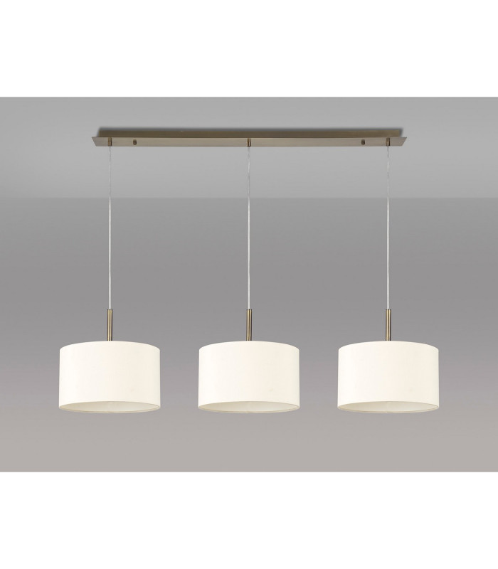 Baymont Antique Brass 3 Light E27 Linear Pendant With 30cm x 17cm Faux Silk Shade Ivory Pearl/White Laminate-11