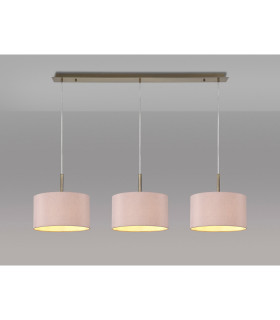 Baymont Antique Brass 3 Light E27 Linear Pendant With 30cm x 17cm Dual Faux Silk Shade Taupe/Halo Gold-2