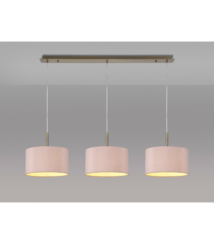 Baymont Antique Brass 3 Light E27 Linear Pendant With 30cm x 17cm Dual Faux Silk Shade Taupe/Halo Gold-2