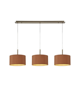 Baymont Antique Brass 3 Light E27 Linear Pendant With 30cm x 17cm Dual Faux Silk Shade Raw Cocoa/Grecian Bronze-1