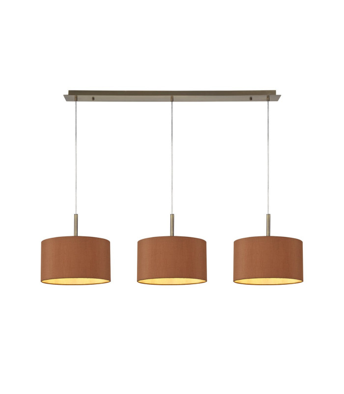 Baymont Antique Brass 3 Light E27 Linear Pendant With 30cm x 17cm Dual Faux Silk Shade Raw Cocoa/Grecian Bronze-1