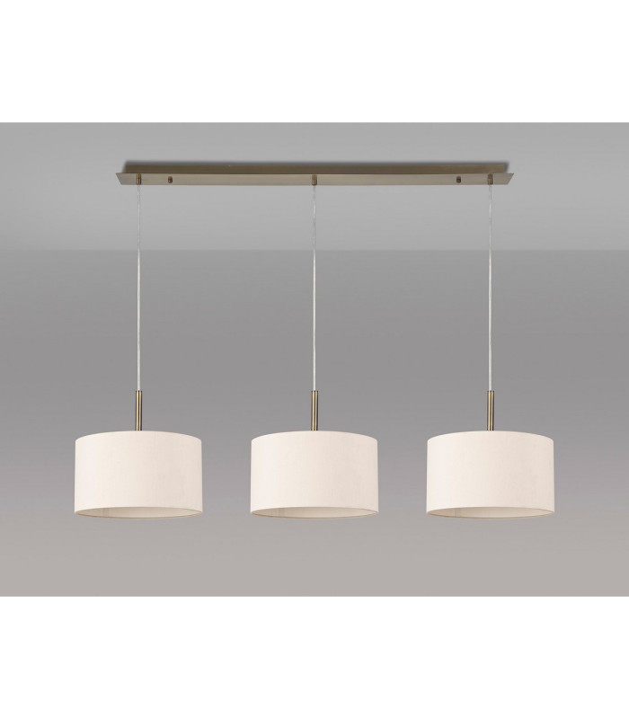 Baymont Antique Brass 3 Light E27 Linear Pendant With 30cm x 17cm Dual Faux Silk Shade Nude Beige/Moonlight-11