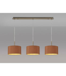 Baymont Antique Brass 3 Light E27 Linear Pendant With 30cm x 17cm Dual Faux Silk Shade Raw Cocoa/Grecian Bronze-2