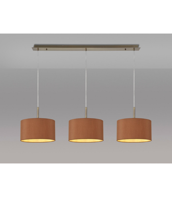 Baymont Antique Brass 3 Light E27 Linear Pendant With 30cm x 17cm Dual Faux Silk Shade Raw Cocoa/Grecian Bronze-2