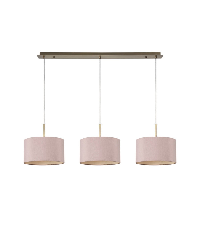 Baymont Antique Brass 3 Light E27 Linear Pendant With 30cm x 17cm Dual Faux Silk Shade Taupe/Halo Gold-4